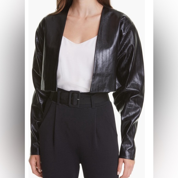 Rotate Birger Christensen Cropped Vegan Leather Jacket, Black, size 2 - Picture 3 of 15